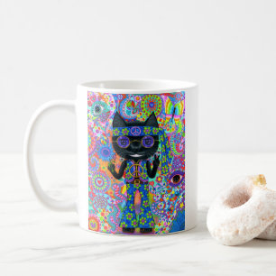 Mug Happy Hippie Chat Lunettes de soleil Paix Signale 