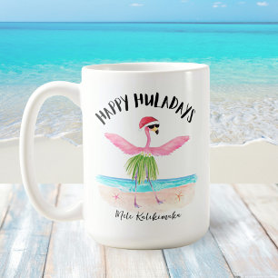 Mug Happy Huladays Flamant rose Père Noël Beach Noël