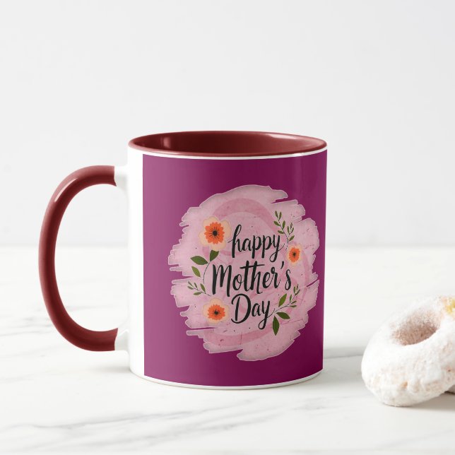 Mug Happy Mother’s Day – Soft Floral Typography (Avec donut)
