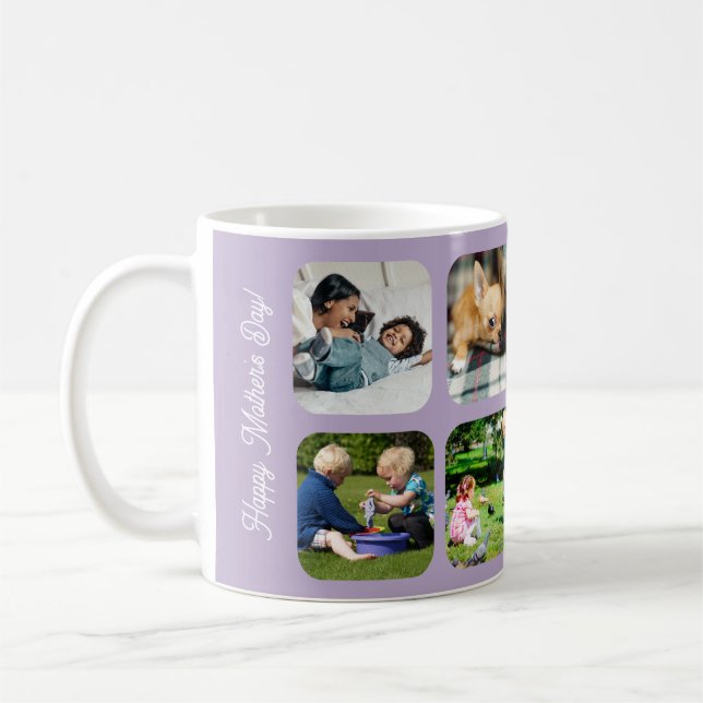 Mug Happy Mothers Day love you mom photo collage lilac (Gauche)