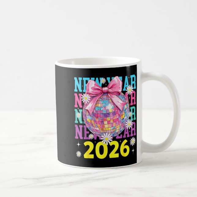 Mug Happy New Year 2026 Coquette Bow &amp; Disco Ball  (Droite)