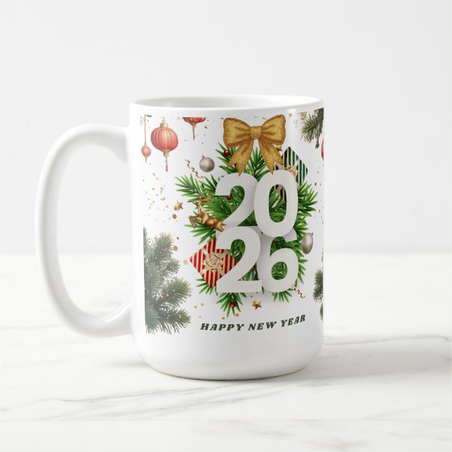 Mug Happy New Year – Festive Christmas Toys, Ornaments (Gauche)