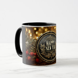 Mug  happy new year wishes on a festive background