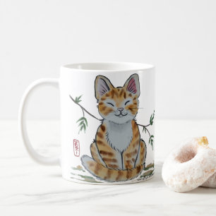 Mug Happy Orange Tabby Chat Aquarelle Style Oriental