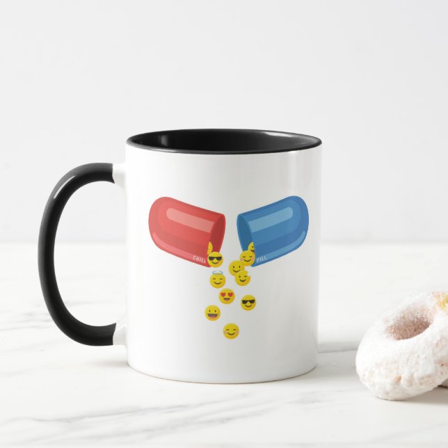 Mug Happy Pill : Emoticons positifs (Avec donut)