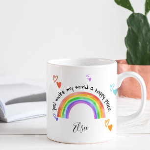 Mug Happy Place Arc-en-ciel et Coeurs colorés