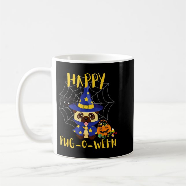 Mug Happy Pug-O-Ween Drôle de chien Pug Halloween (Gauche)
