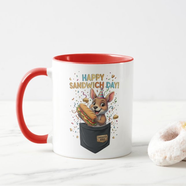 Mug Happy Sandwich Day Boss- Kangaroo Foodie Animal (Avec donut)