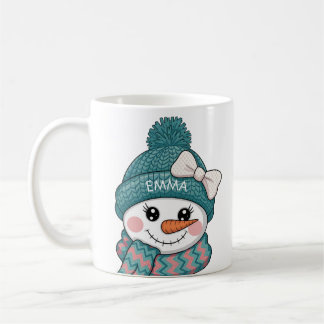 Mug Happy Snowman Face Name Christmas bow