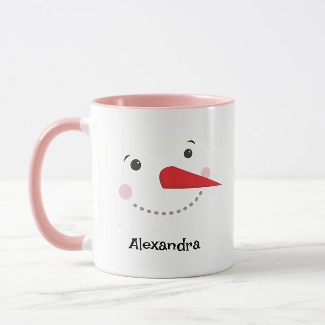 Mug Happy Snowman visage Personnalisé Nom Fête (Gauche)