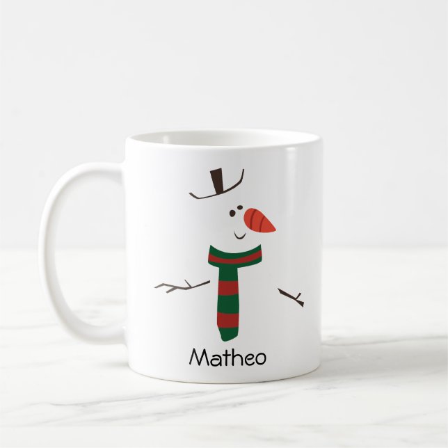 Mug Happy Snowman visage Personnalisé Nom Fête (Gauche)