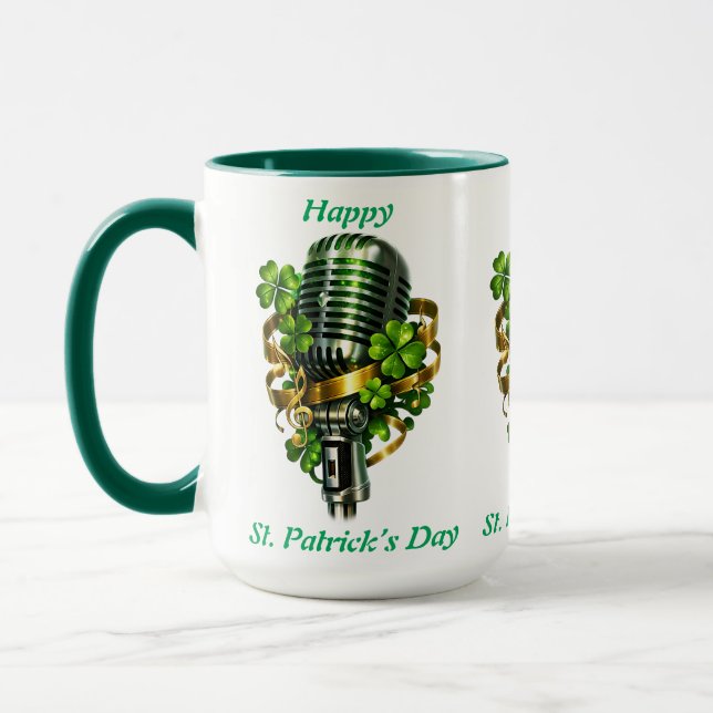 Mug Happy St. Patrick’s Day Shamrock & Microphone (Gauche)