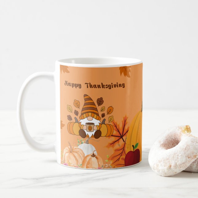 Mug Happy Thanksgiving Gnome Pumpkin Art (Avec donut)