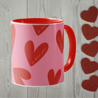 Mug Happy Valentine's Day Pink Red Hearts 'I love you'