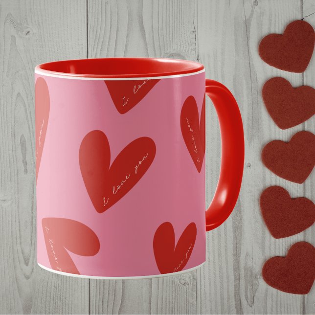 Mug Happy Valentine's Day Pink Red Hearts 'I love you' (Créateur téléchargé)