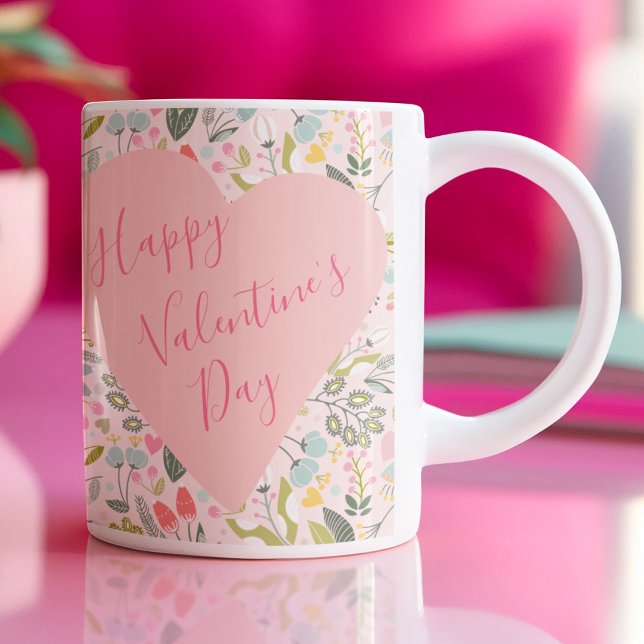 Mug Happy Valentines Day script cute pink heart (Créateur téléchargé)