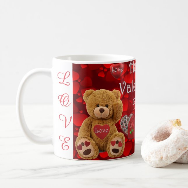 Mug Happy Valentine's Day Teddy Bear Heart Cute (Avec donut)