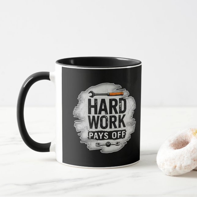 Mug Hard Work Pays Off Grunge Worker Design (Avec donut)