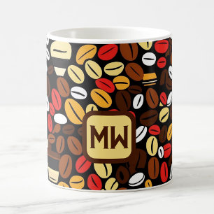 Mug Haricots de café colorés et gras avec grand monogr