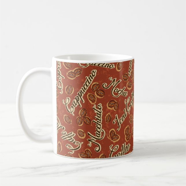 Mug Haricots de café et typographie couteaux de grunge (Gauche)