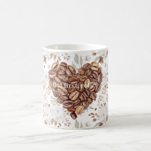 Mug Haricots de café floraux premier cœur