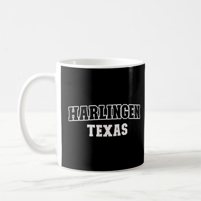 Mug Harlingen Texas Black White Athletic Lettres (Gauche)
