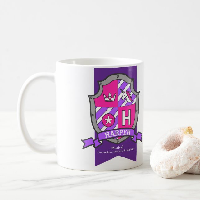 Mug Harper lettre H crête rose unicorne nom signifiant (Avec donut)