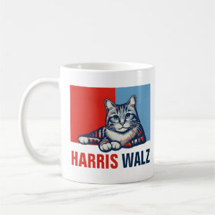 Mug Harris Walz 2024 Manifestement Red Blue Cat