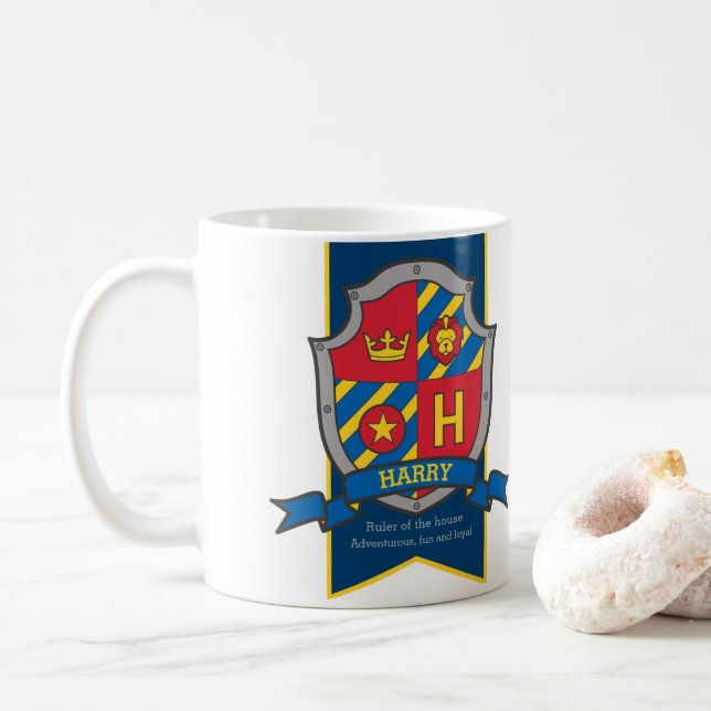 Mug Harry lettre H héraldique rouge bleu signification (Avec donut)
