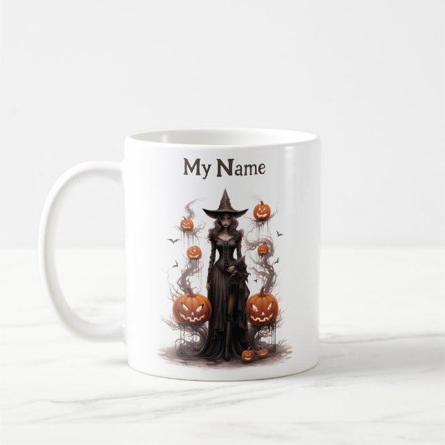 Mug Haunted Name Magic : Halloween Witch Customisée Co (Gauche)