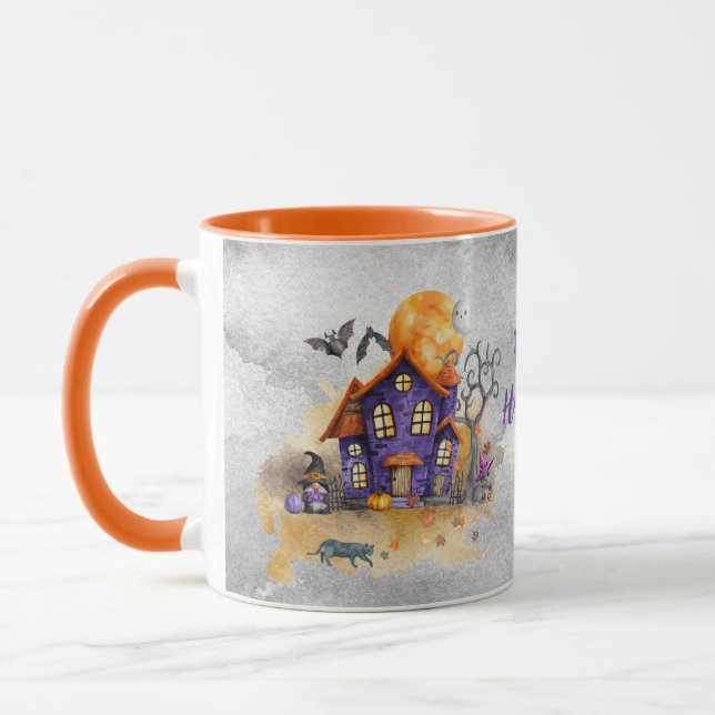 Mug Haunted Purple Gnome House With Ghost Bats & Cats  (Gauche)