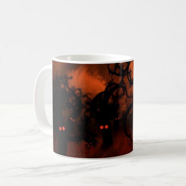 Mug Haunween Éffrayant Yeux Déplaisants arbres foresti (Devant gauche)