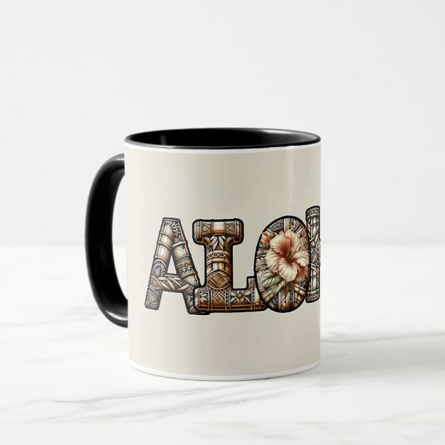 Mug Hawaïen Polynésien Aloha Bambou Look (Devant gauche)