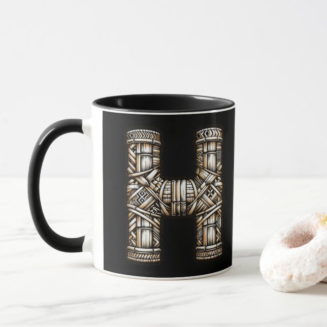 Mug Hawaïen Polynésien Aloha Lettre H Initiale personn (Avec donut)
