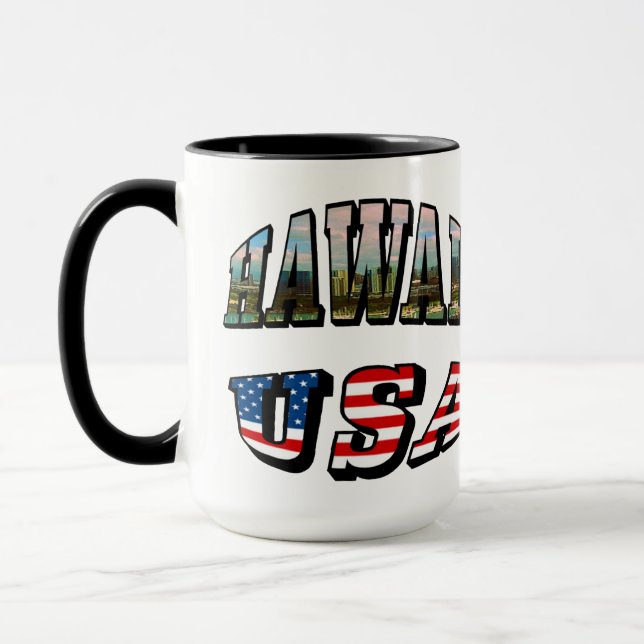 Mug Hawaii Picture et USA Flag Text (Gauche)
