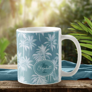 Mug Hawaiian Palm Tree Silhouette Motif Turquoise ID10