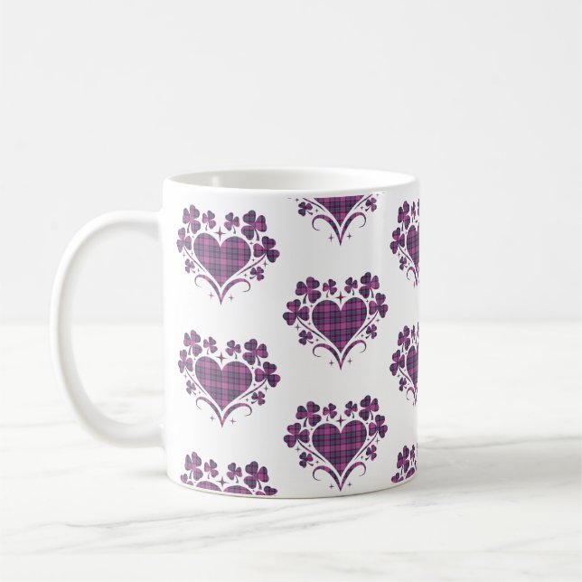 Mug Heart Shamrock Plaid Purple Teal Tartan Clover (Gauche)