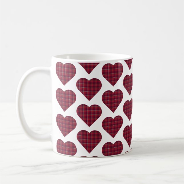 Mug Heart Shaped Plaid Dark Red Burgundy (Gauche)