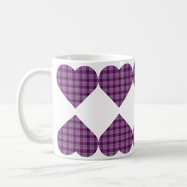 Mug Heart Shaped Plaid Purple Pink (Gauche)