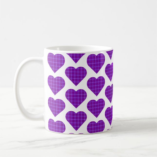 Mug Heart Shaped Plaid Purple Pink Black (Gauche)