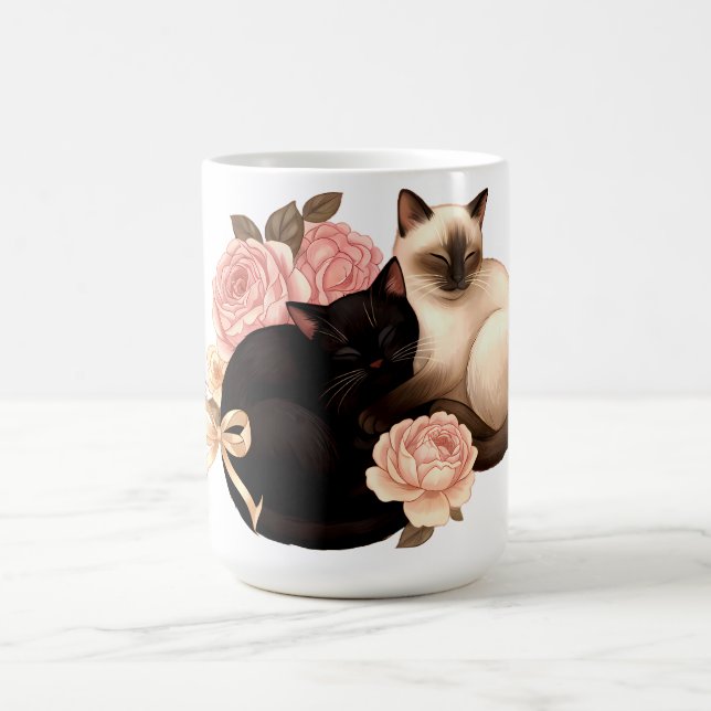 Mug Heartbound: Siamese & Black Cats in Bloom (Centre)
