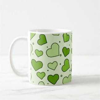 Mug Hearts Seamless Pattern - Green Tones 