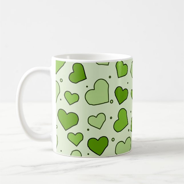 Mug Hearts Seamless Pattern - Green Tones  (Gauche)