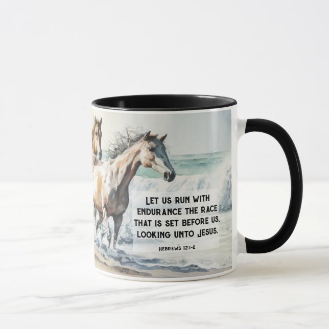 Mug Hébreux 12 1-2 Course avec Endurance Bible Horse (Droite)