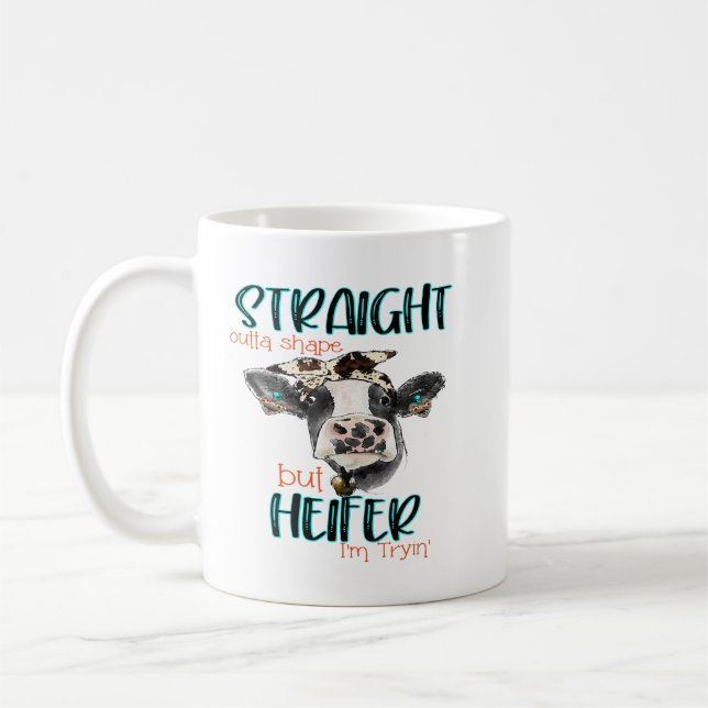 Mug Heifer Droite En Dehors Forme J'Essaie De Cowhide  (Gauche)