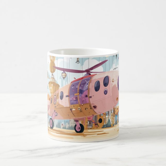 Mug Hélicoptères roses et beige futuristes dans un sty (Centre)