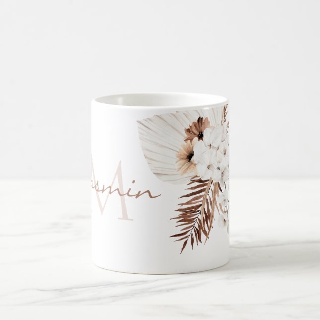 Mug Herbe des Pampas Brun Rustique Orchidées Blanches  (Centre)