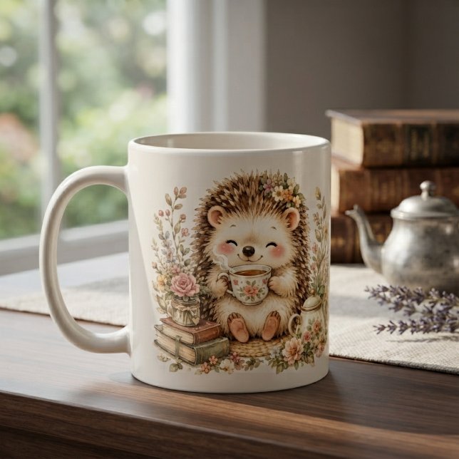 Mug Hérisson à l'heure du thé, aquarelle (Créateur téléchargé)