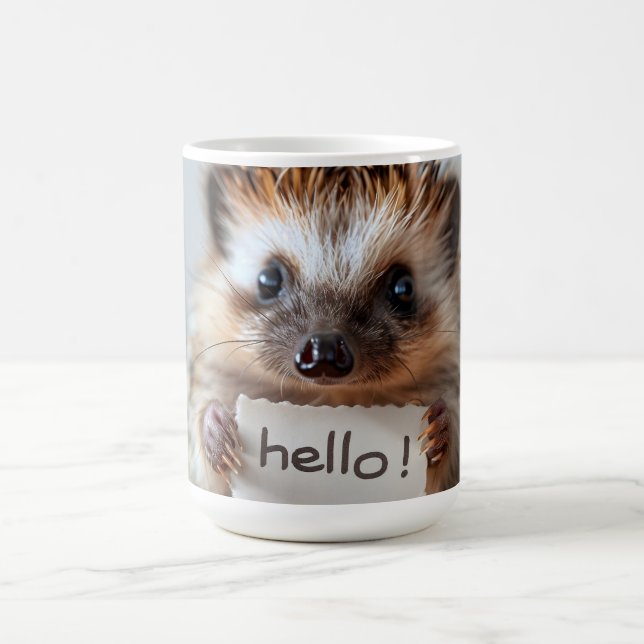 Mug Hérisson adorable tenant un panneau "Bonjour !" (Centre)