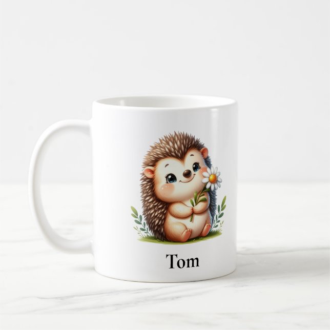 Mug Hérisson assis personnalisé avec fleurs (Gauche)